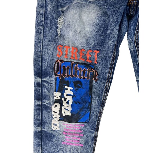 Switch Remarkable Slim Taper Fit Denim Jeans Men's 36 Navy Acid Wash Streetwear - Picture 2 of 12